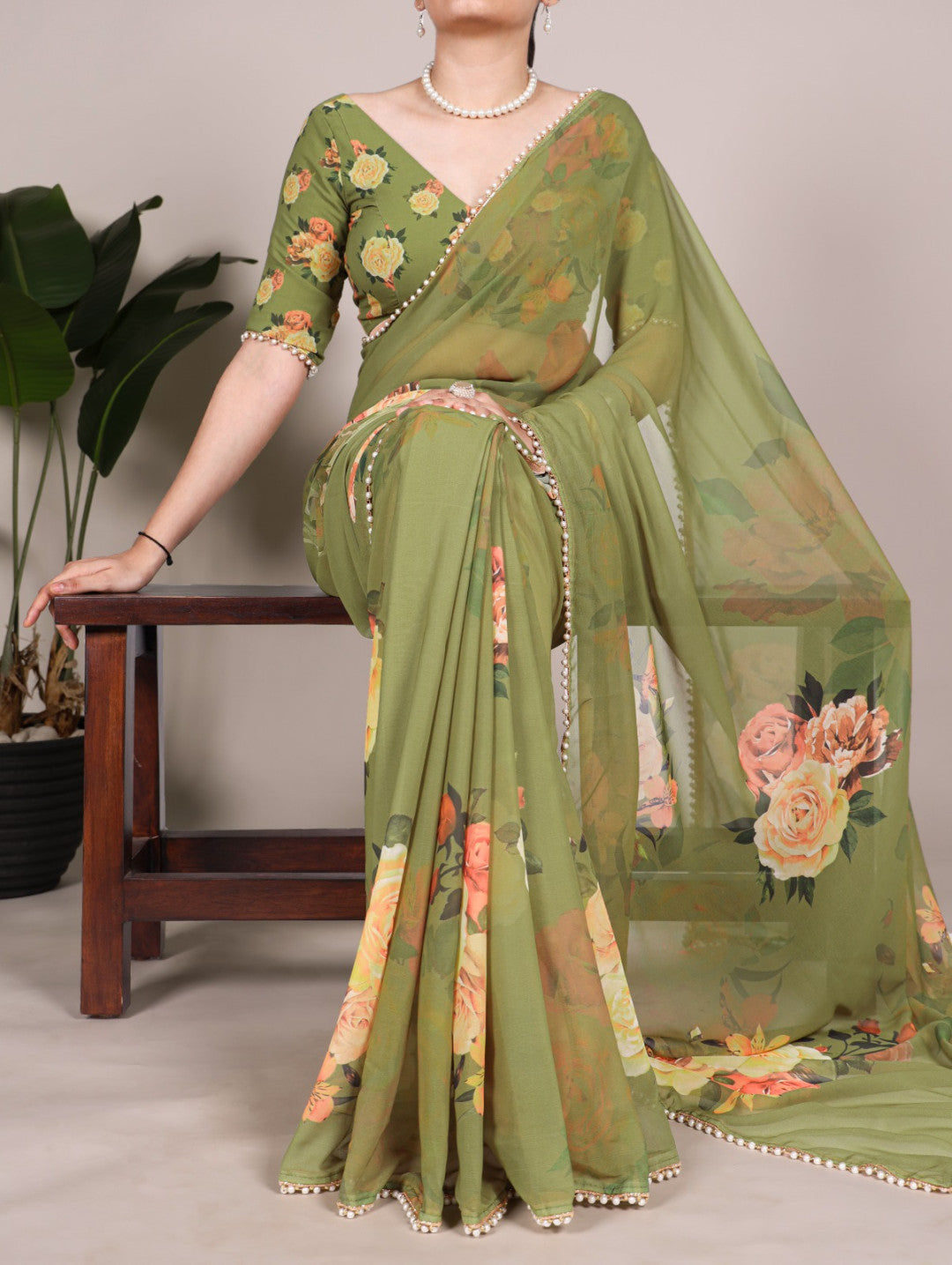 Georgette fancy saree with digital printed work
