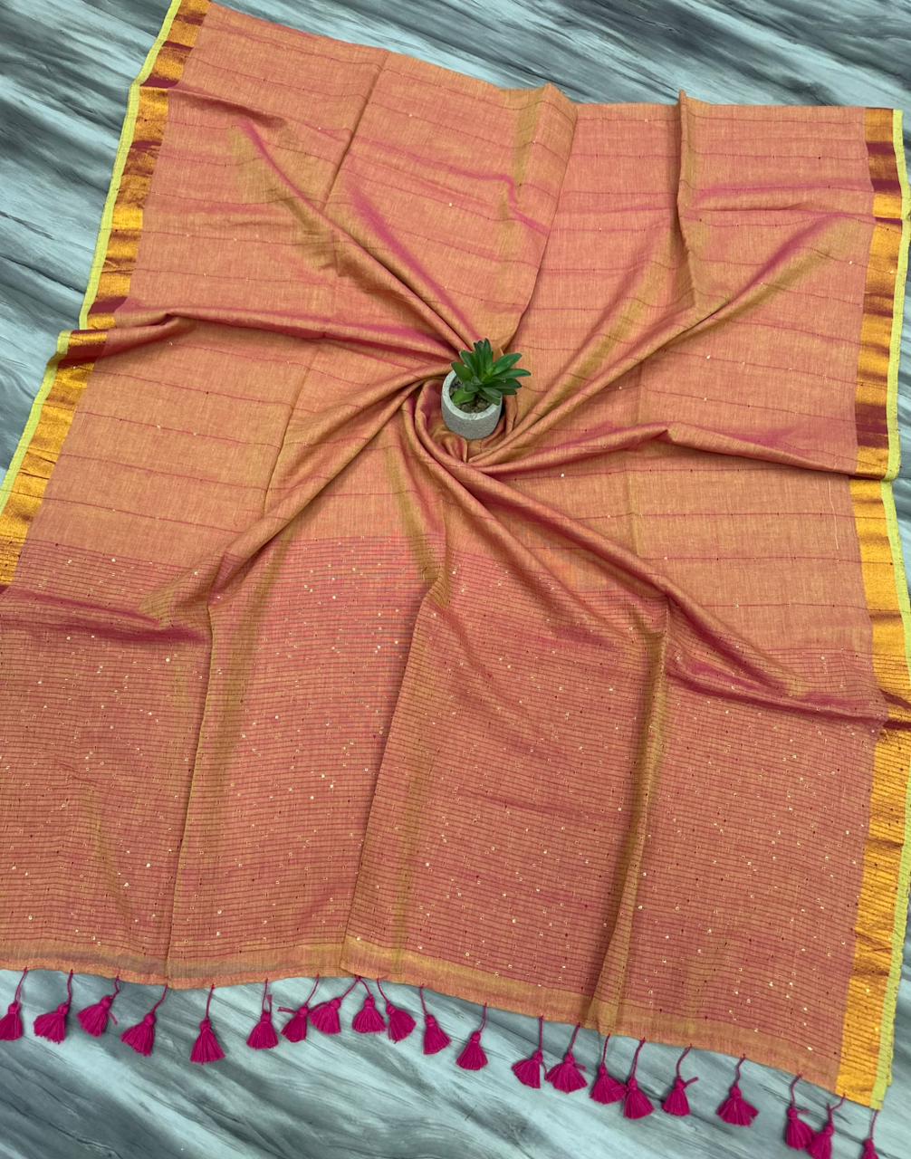 Pure mul cotton saree with primium quality sequence work