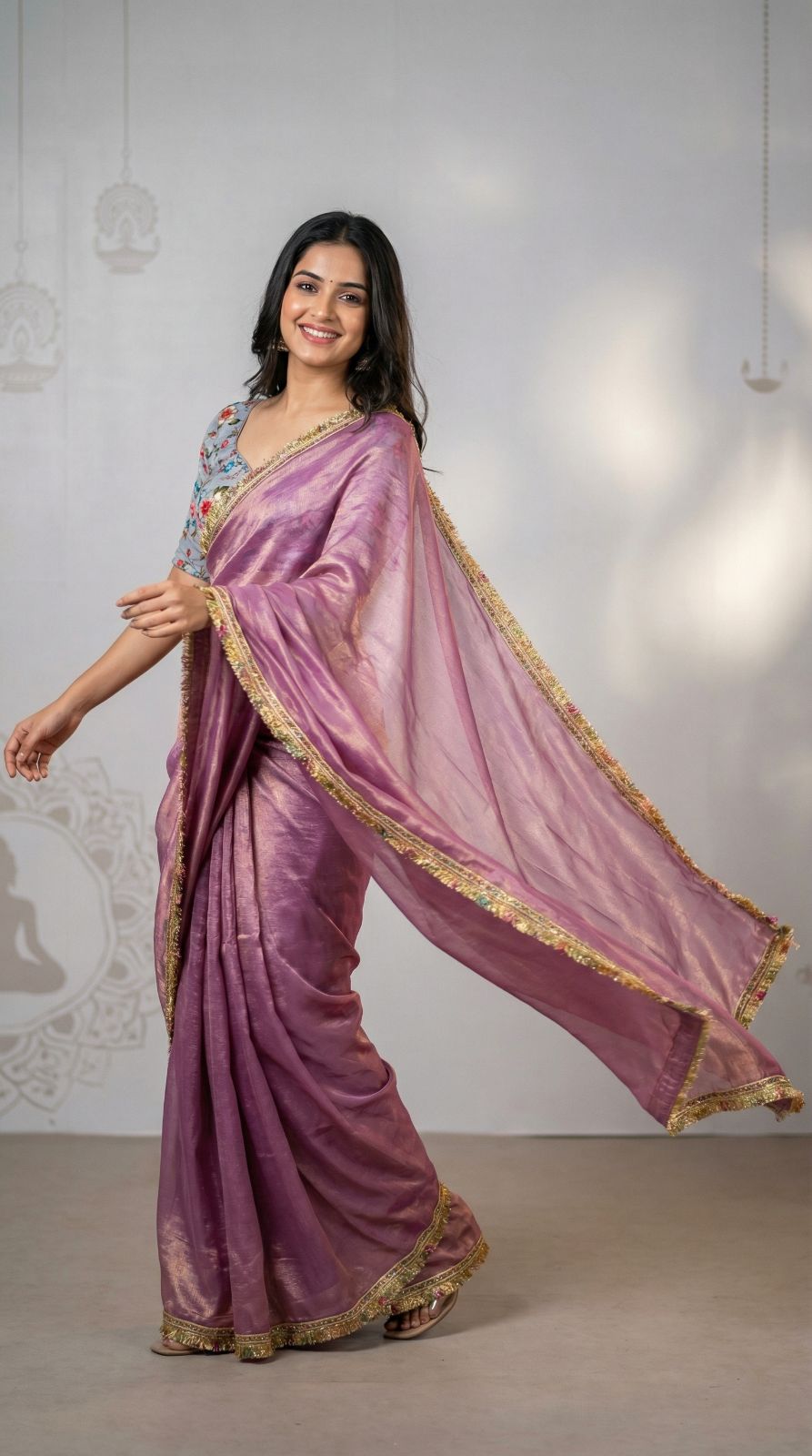 Fancy fandy silk saree with lace border