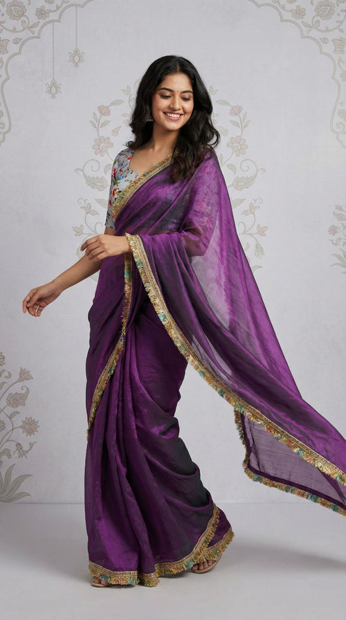 Fancy fandy silk saree with lace border