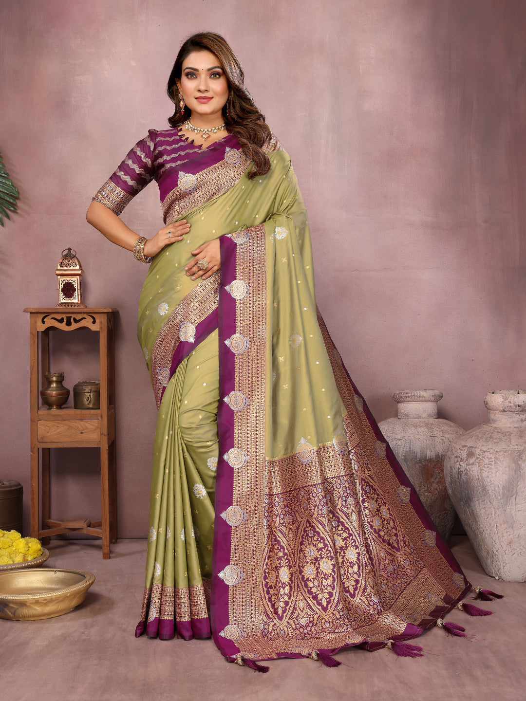 Traditional banarasi silk saree with zari weaving work