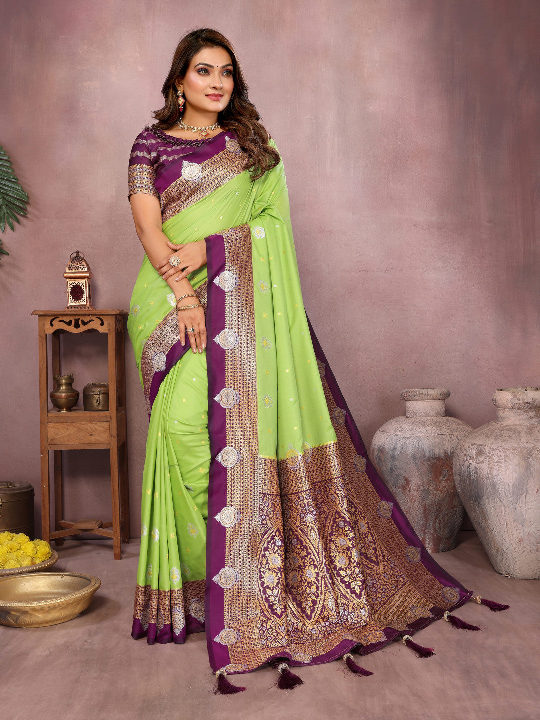 Traditional banarasi silk saree with zari weaving work