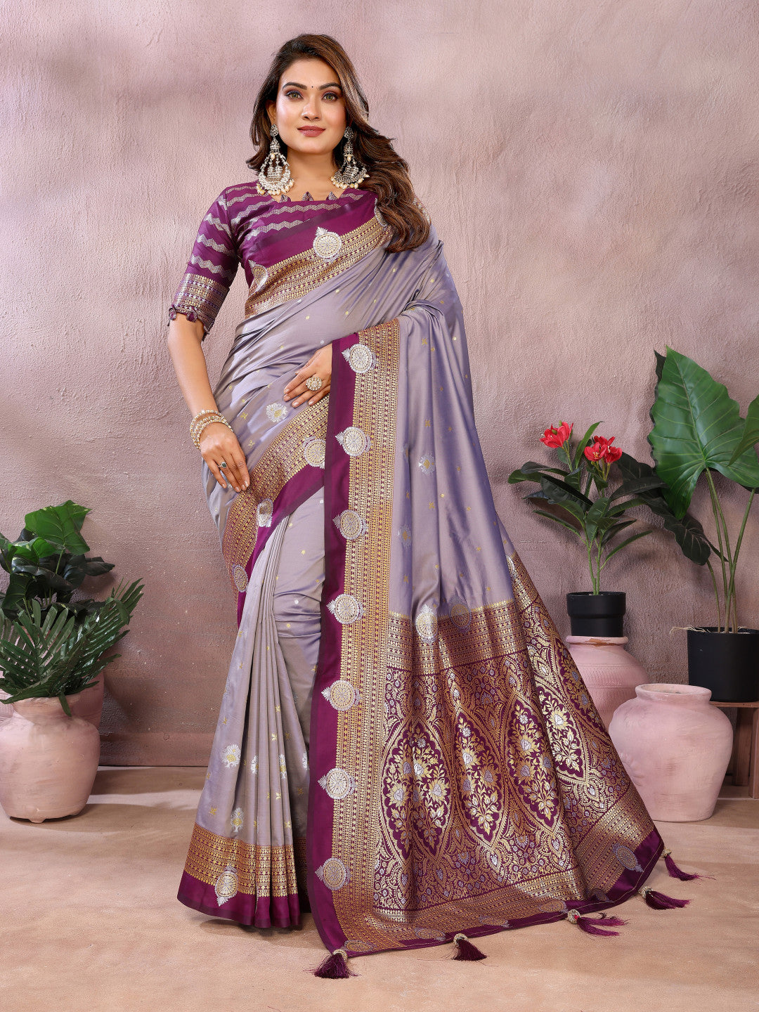 Traditional banarasi silk saree with zari weaving work