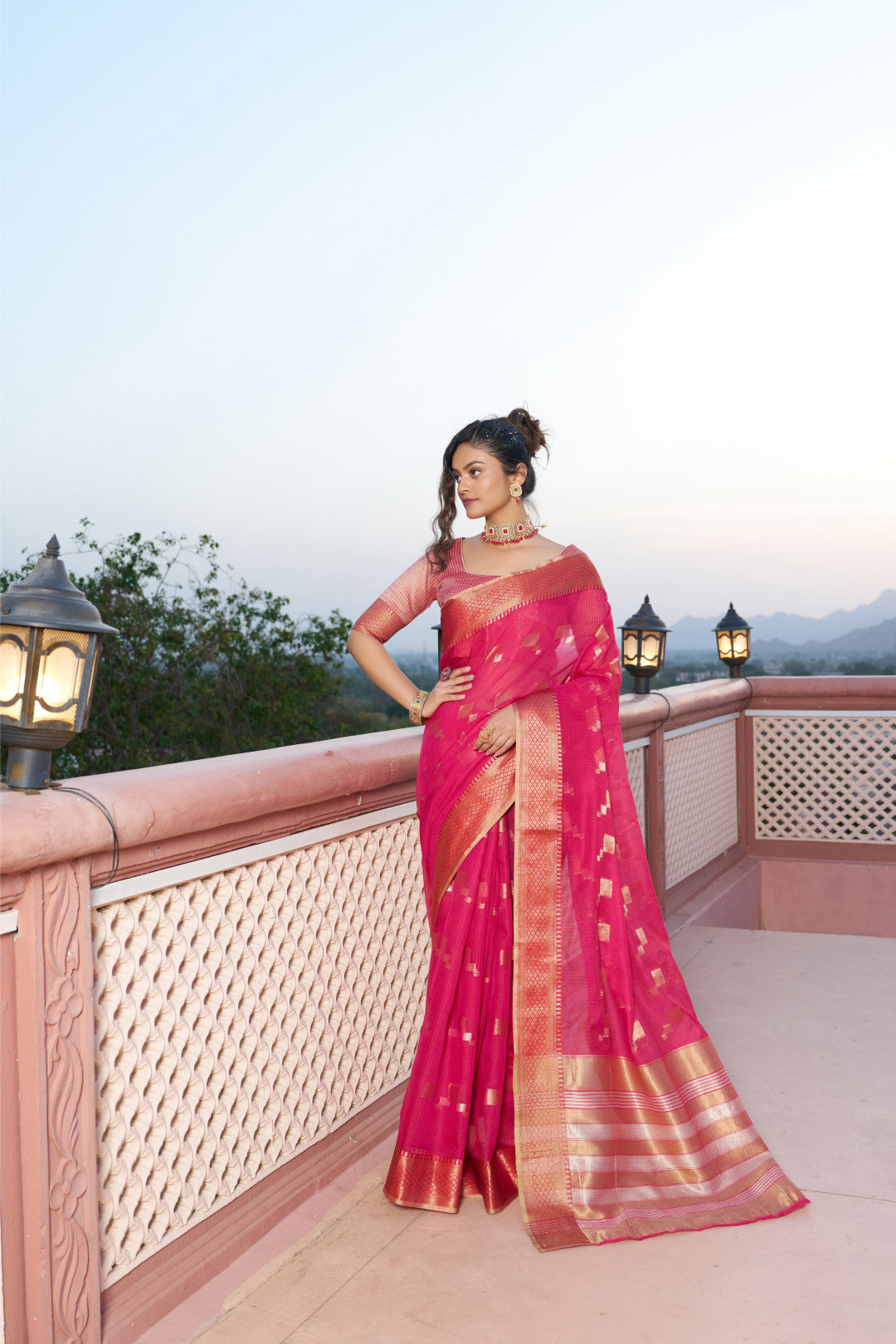 Kota doriya saree with zari weaving work