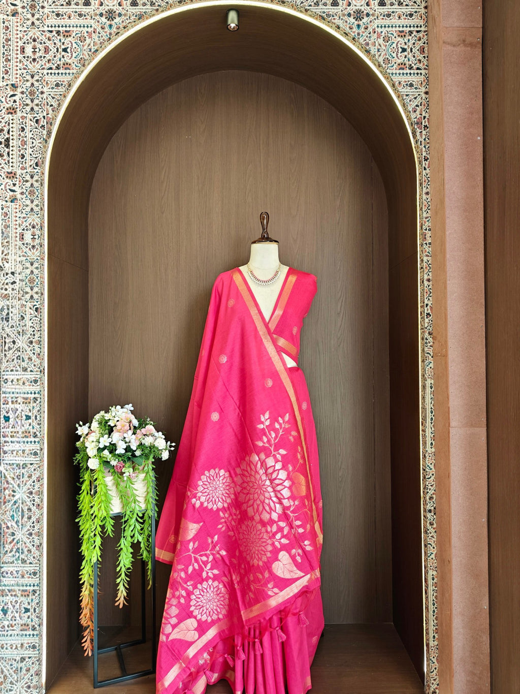 Khadi raw silk saree with floral pallu and zari weaving work