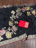 khaddi georgette banarasi saree with zari weaving work