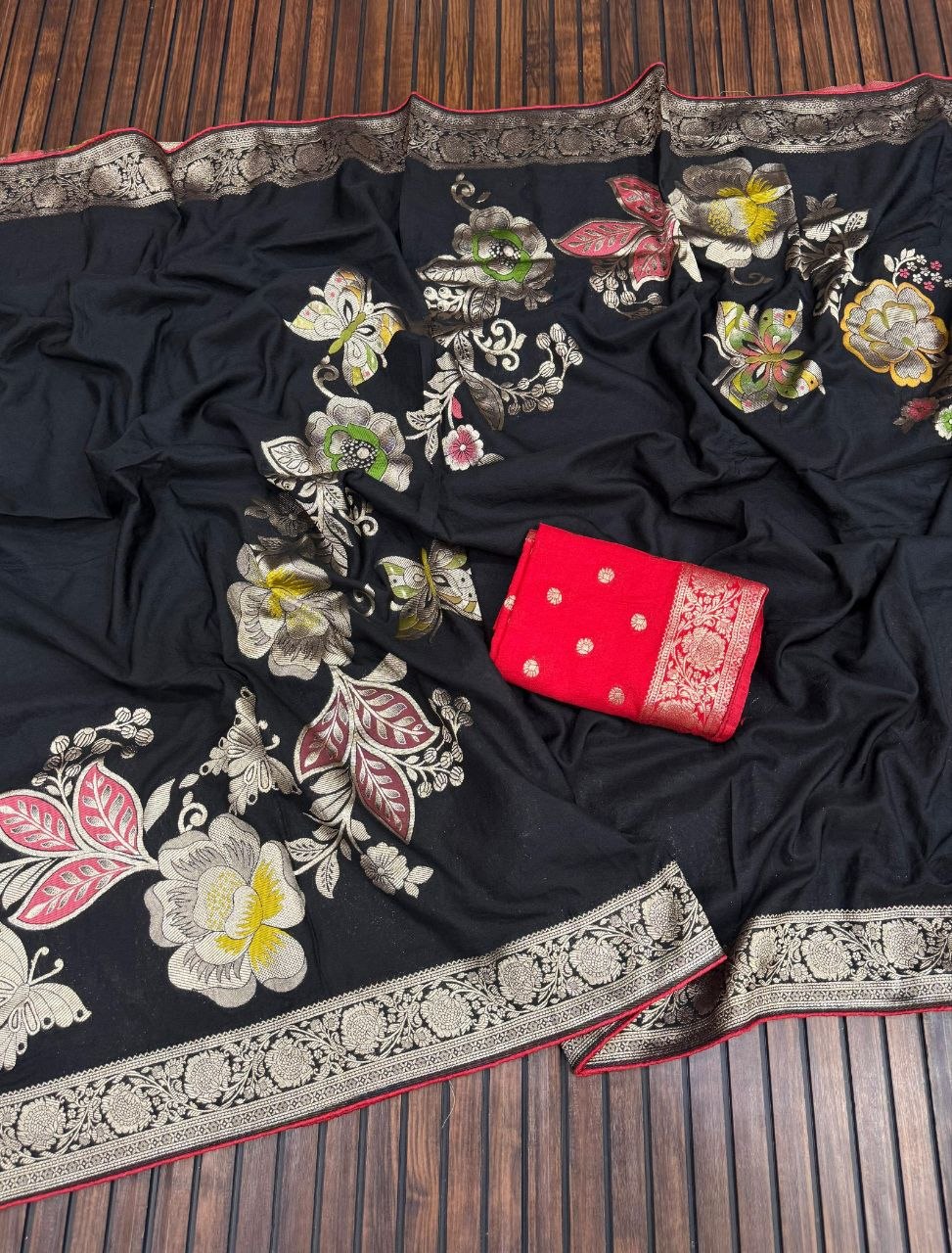 khaddi georgette banarasi saree with zari weaving work