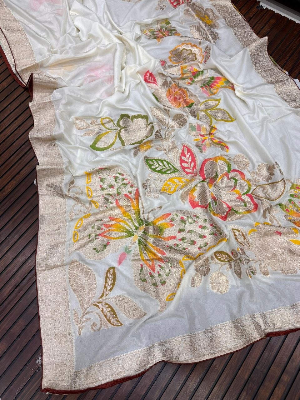 khaddi georgette banarasi saree with zari weaving work