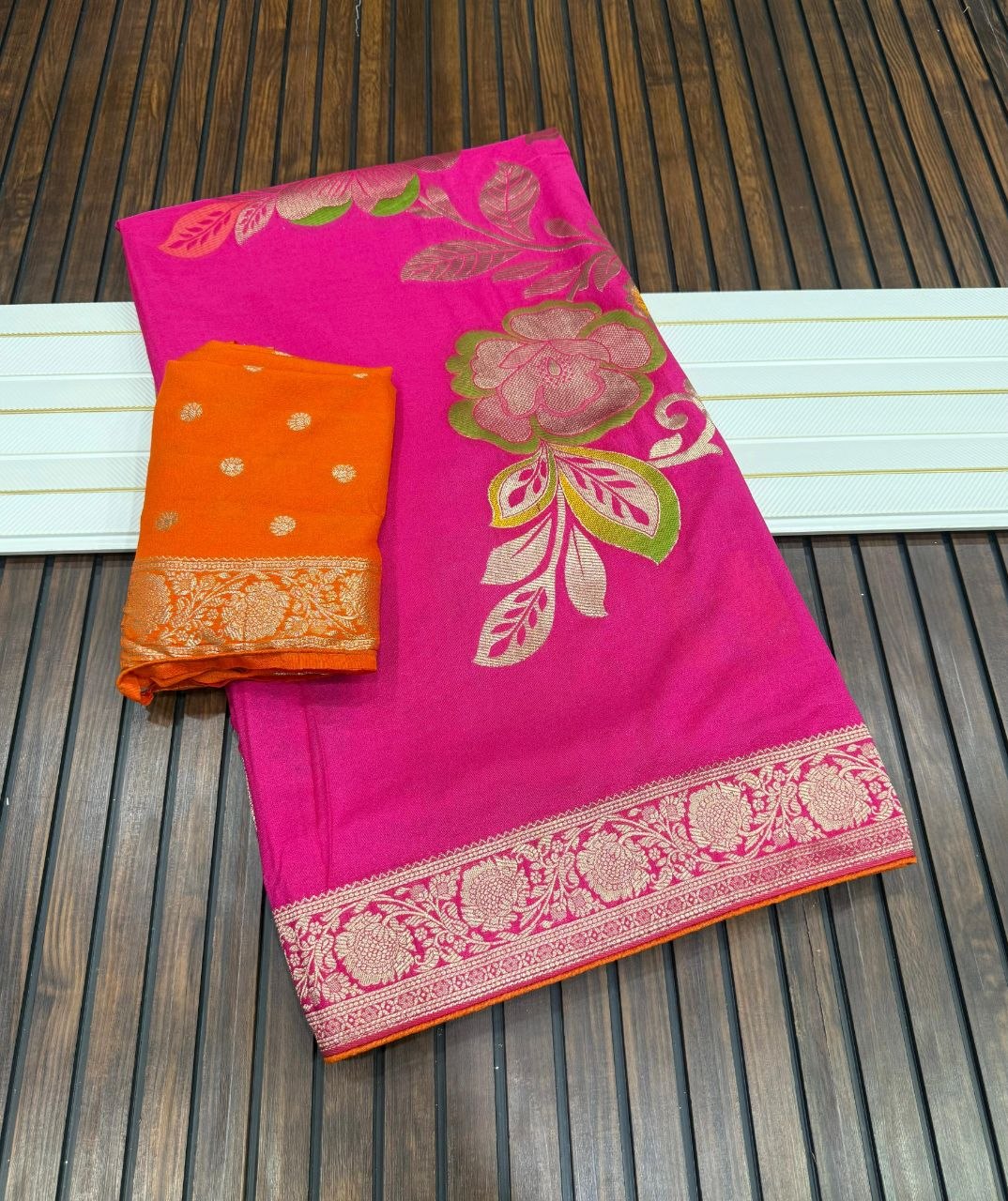khaddi georgette banarasi saree with zari weaving work
