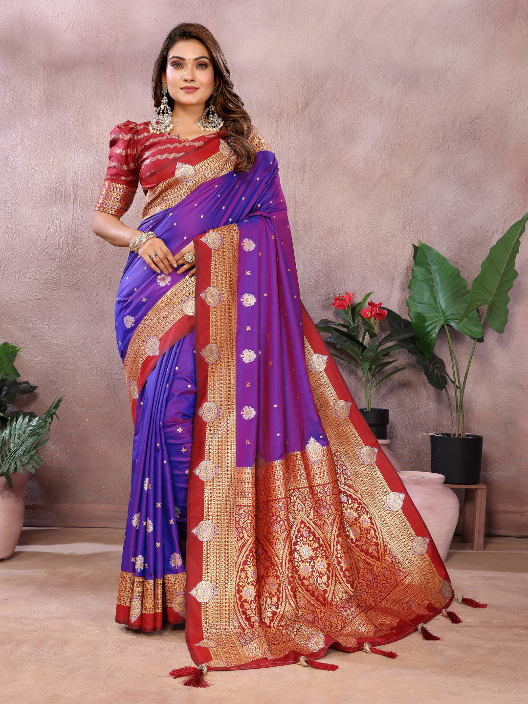 Traditional banarasi silk saree with zari weaving work