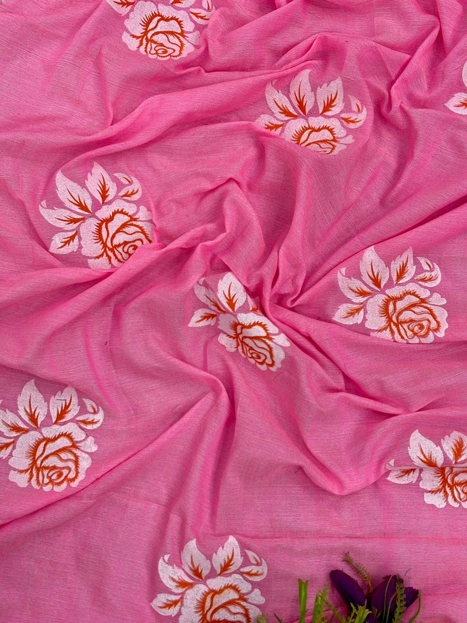 Khadi cotton saree with hand painted flower work