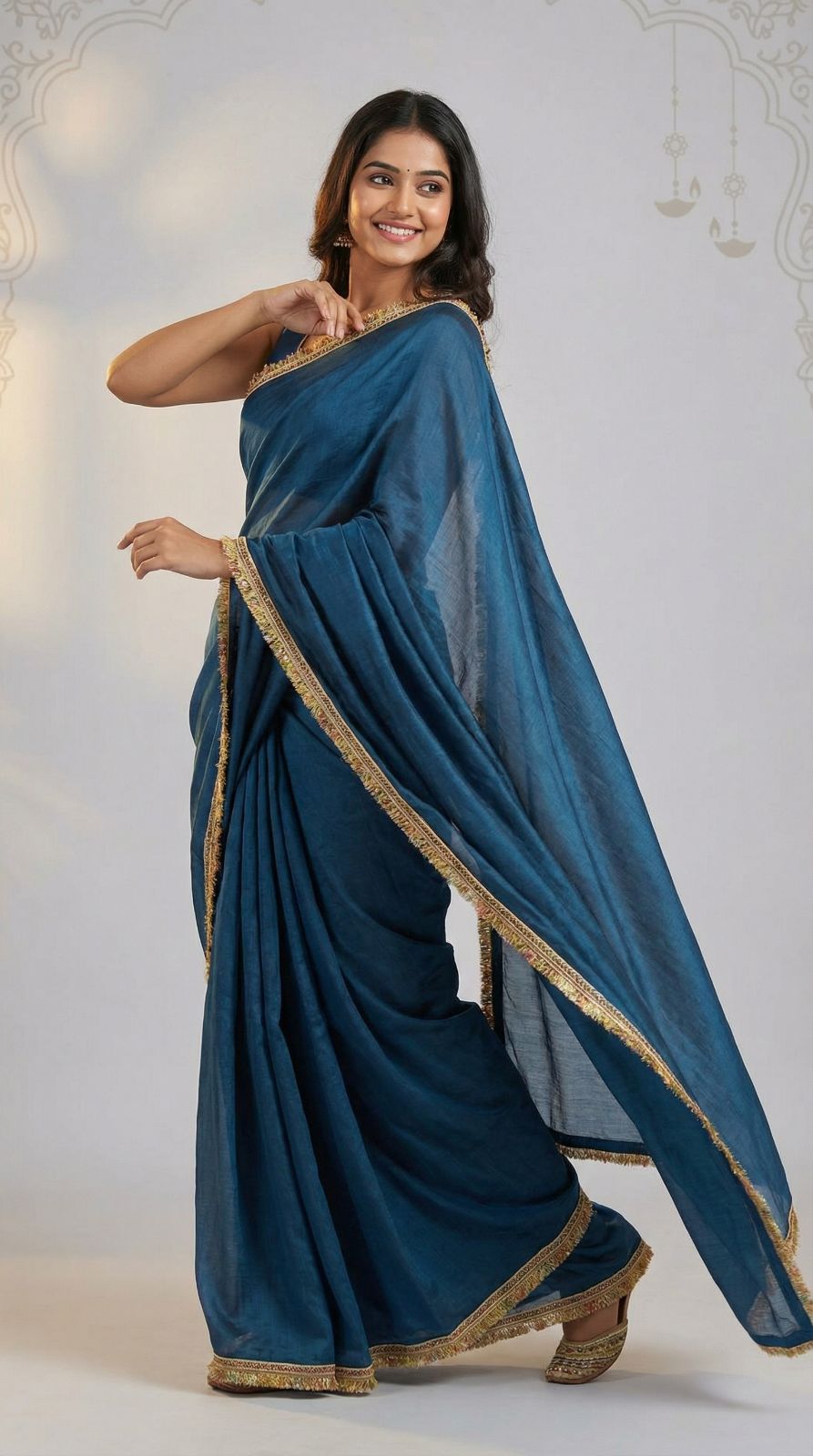 Fancy fandy silk saree with lace border