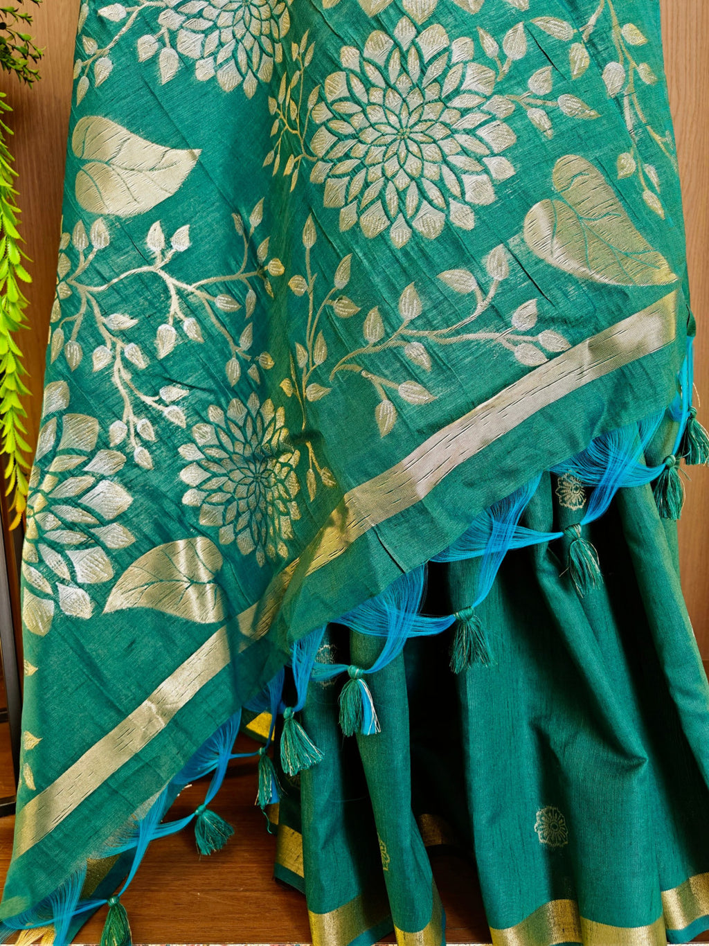Khadi raw silk saree with floral pallu and zari weaving work