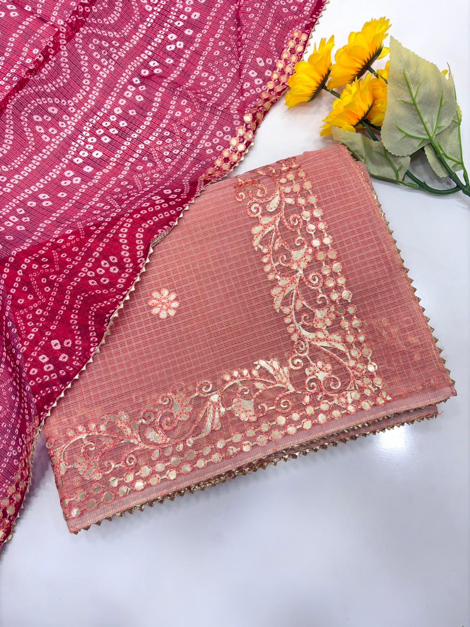 Kota silk saree with gota patti work and gota patti lace border