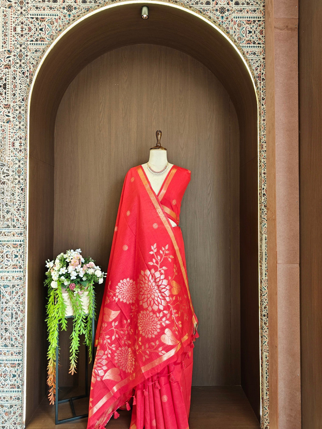 Khadi raw silk saree with floral pallu and zari weaving work