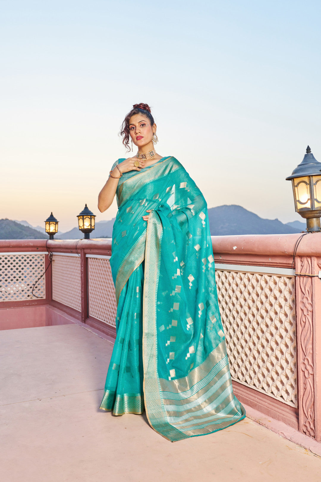 Kota doriya saree with zari weaving work