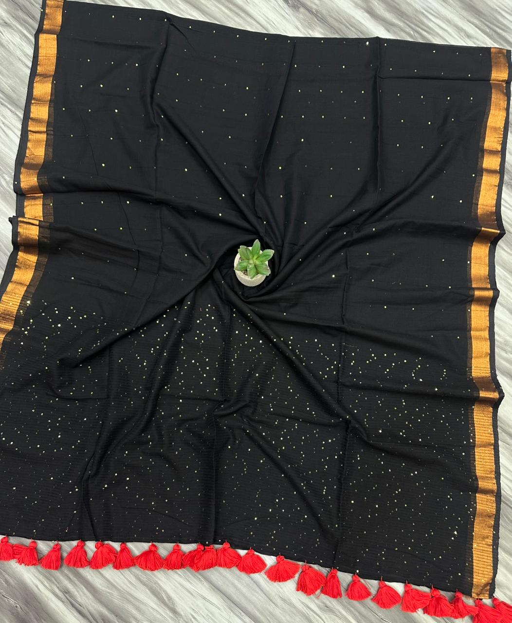 Pure mul cotton saree with primium quality sequence work