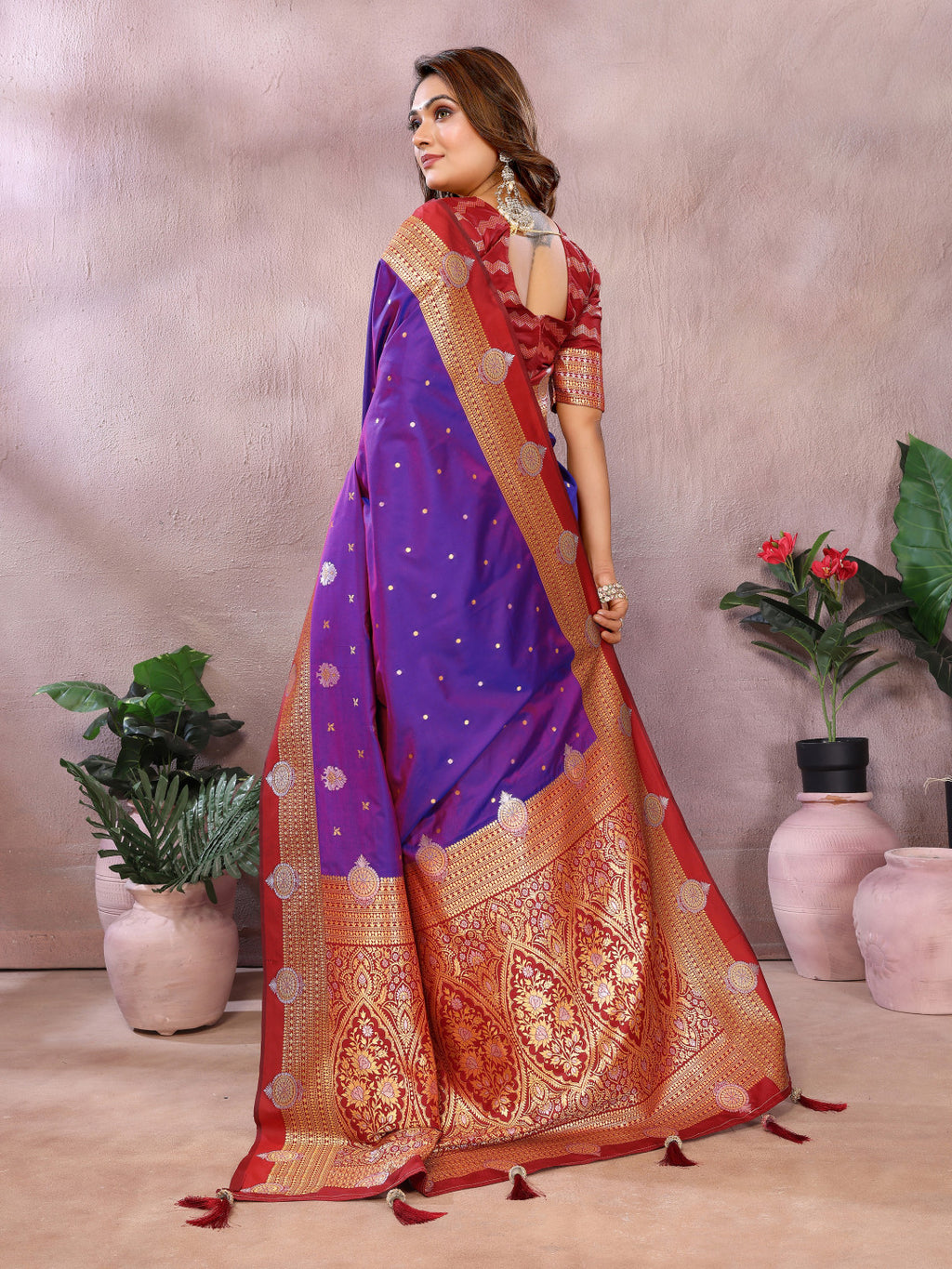 Traditional banarasi silk saree with zari weaving work