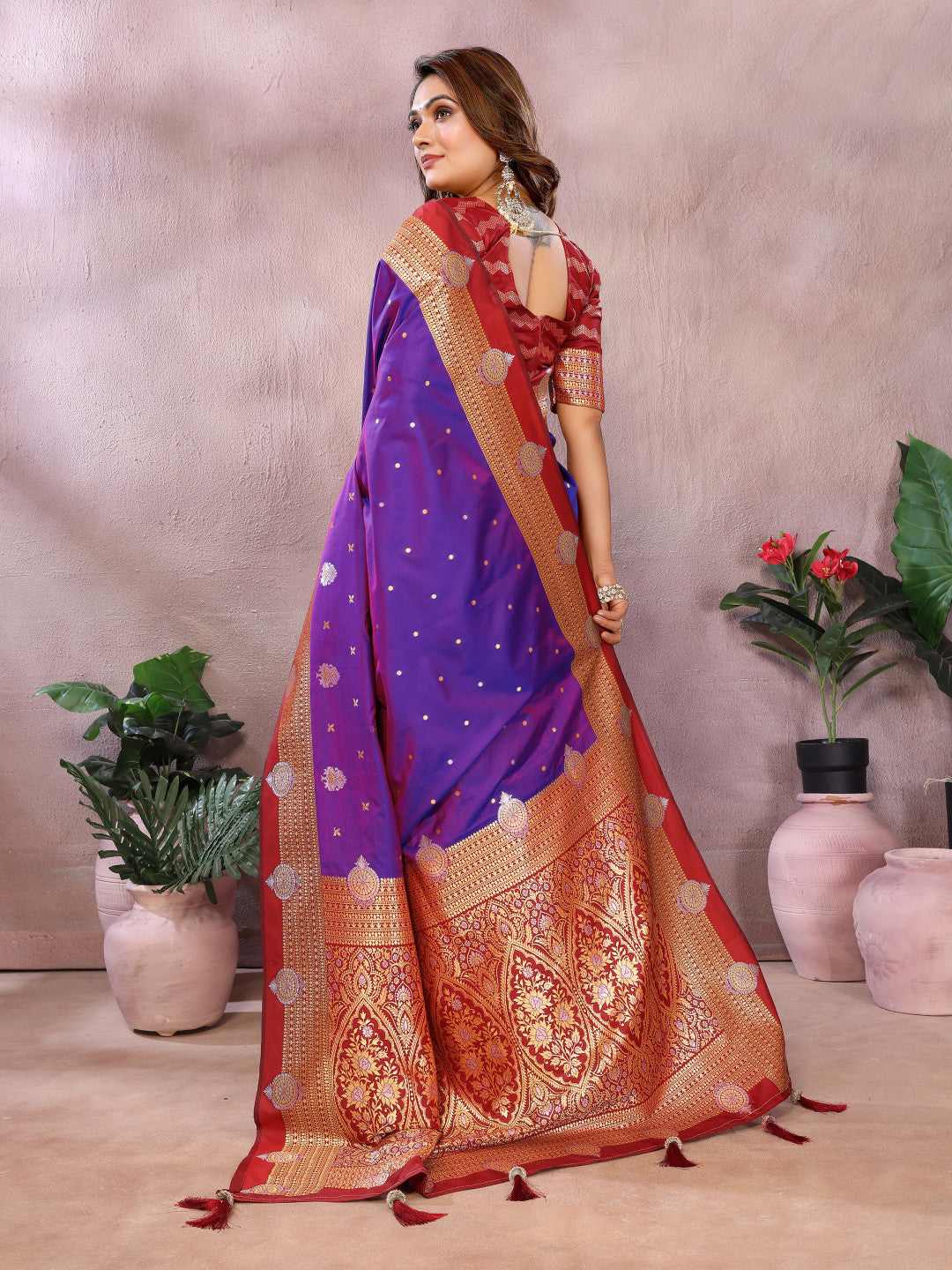 Traditional banarasi silk saree with zari weaving work