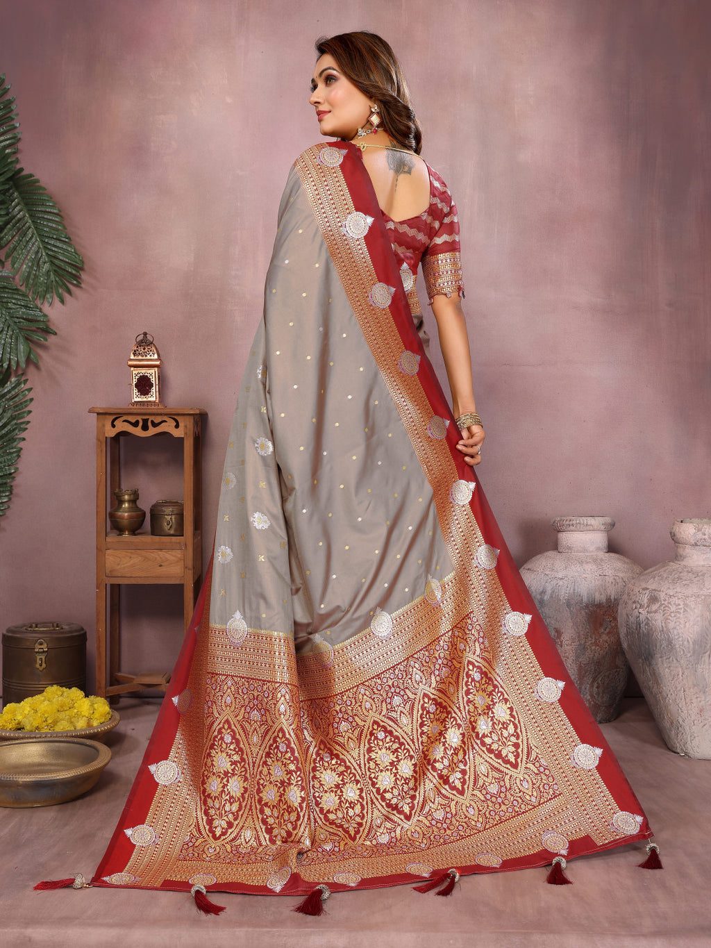 Traditional banarasi silk saree with zari weaving work
