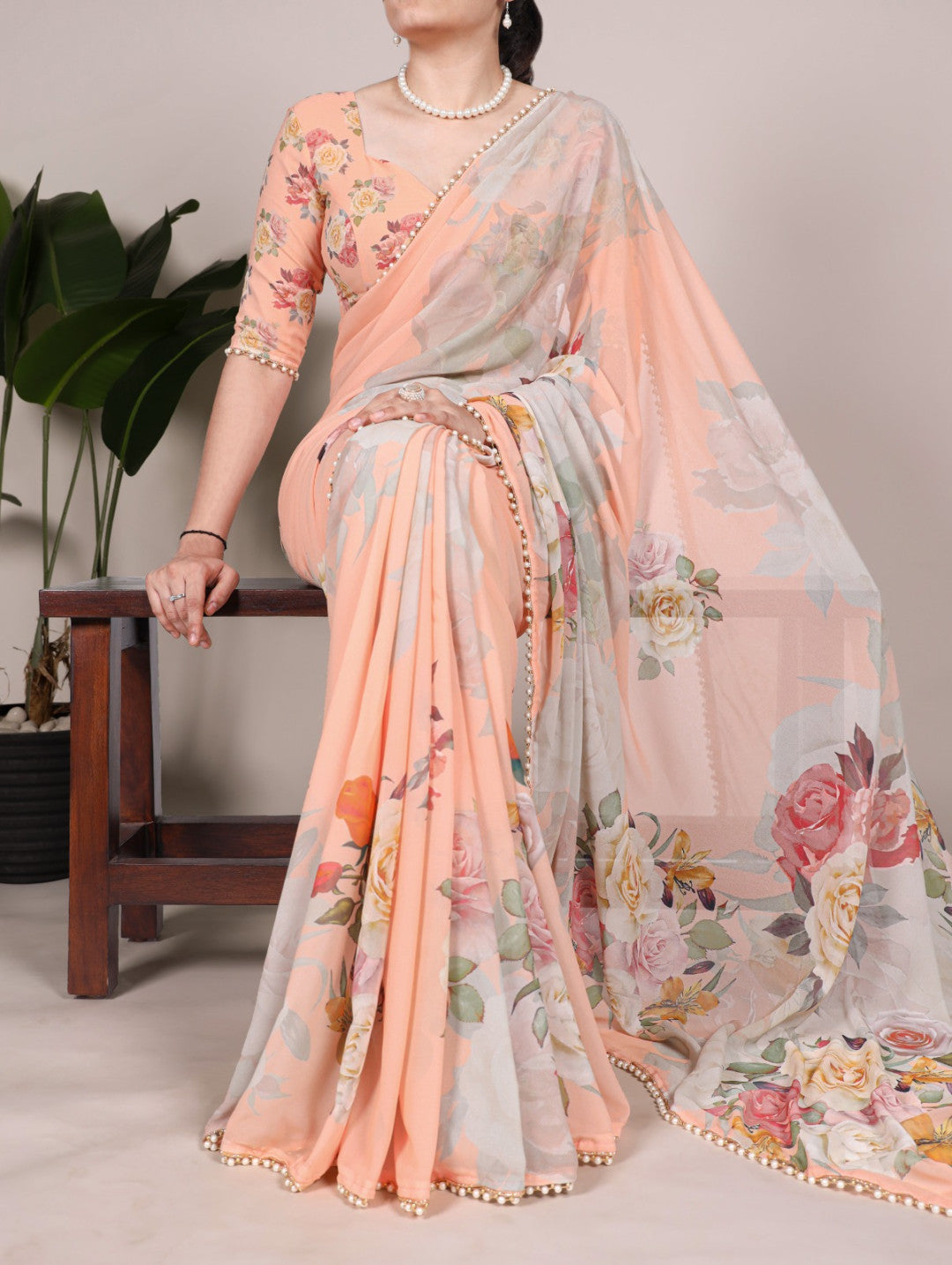 Georgette fancy saree with digital printed work