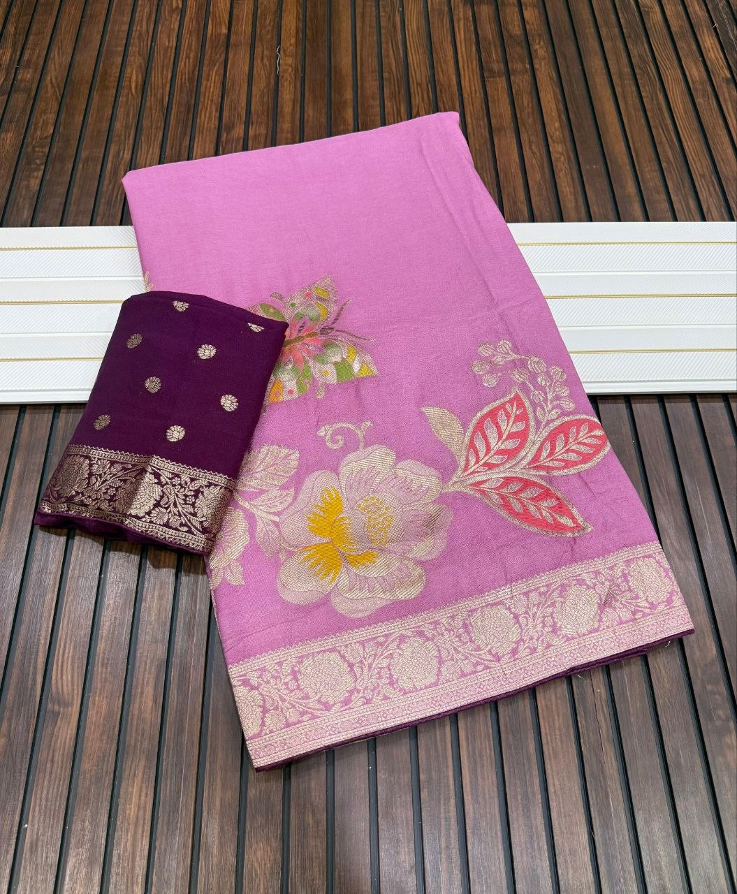 khaddi georgette banarasi saree with zari weaving work