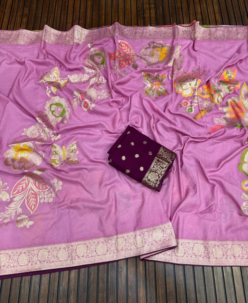 khaddi georgette banarasi saree with zari weaving work